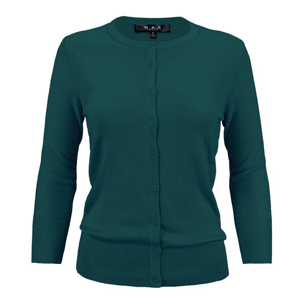 Women Crewneck Button Down Front Knit Cardigan Sweater Zarnesh