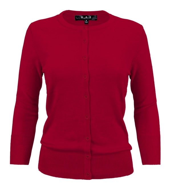 Women Crewneck Button Down Front Knit Cardigan Sweater Zarnesh