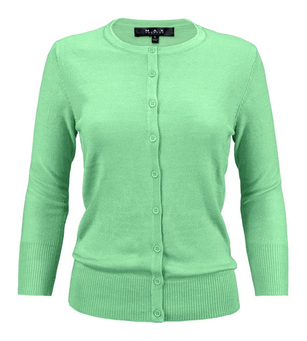 Women Crewneck Button Down Front Knit Cardigan Sweater Zarnesh