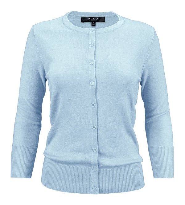 Women Crewneck Button Down Front Knit Cardigan Sweater Zarnesh
