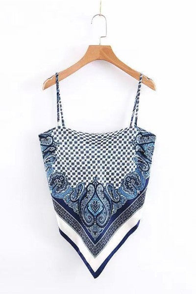 Women Cropped Self Fabric Line Adjustable Strap Scarf Tank Top Zarnesh