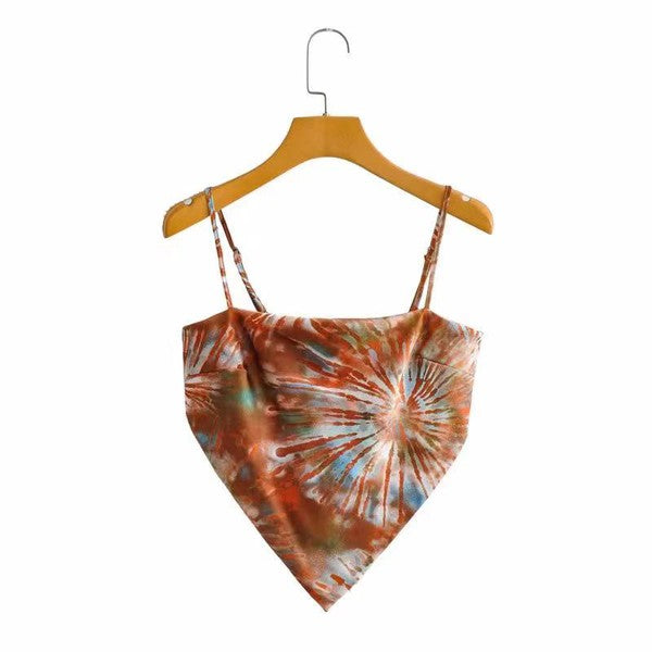 Women Cropped Self Fabric Line Adjustable Strap Scarf Tank Top Zarnesh