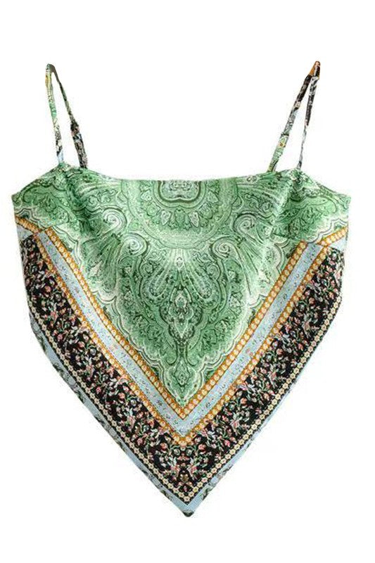 Women Cropped Self Fabric Line Adjustable Strap Scarf Tank Top Zarnesh