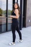 Women Crossover Black Pocket Full Length Leggings R4 | Zarnesh