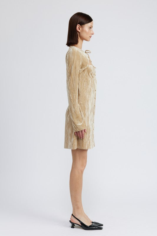 Women’s Crushed Velvet Long Sleeve Mini Suede Dress | Zarnesh