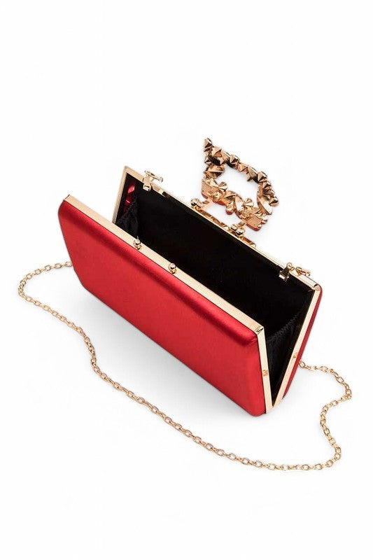 Women Crystal Buckle Snap On Metallic Box Clutch | Zarnesh