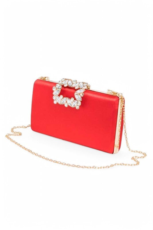 Women Crystal Buckle Snap On Metallic Box Clutch | Zarnesh