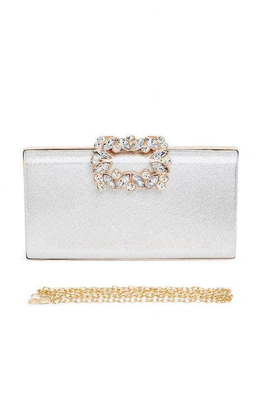 Women Crystal Buckle Snap On Metallic Box Clutch | Zarnesh