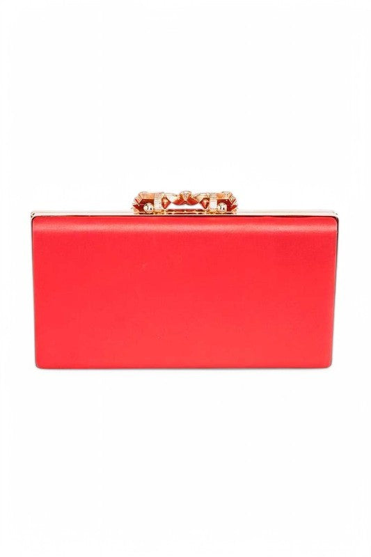 Women Crystal Buckle Snap On Metallic Box Clutch | Zarnesh