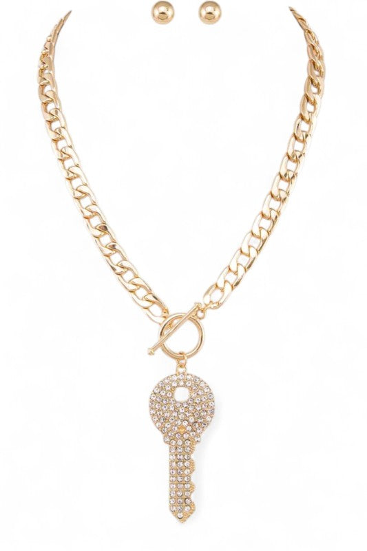 Women’s Crystal Key Pendant Necklace Set | Zarnesh