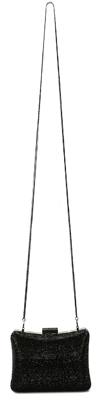 Women Crystal Pave Statement Removable Chain Box Clutch Zarnesh