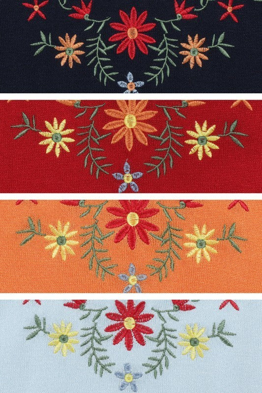 Women’s Daisy Flower Embroidered Knit Pullover Sweater | Zarnesh