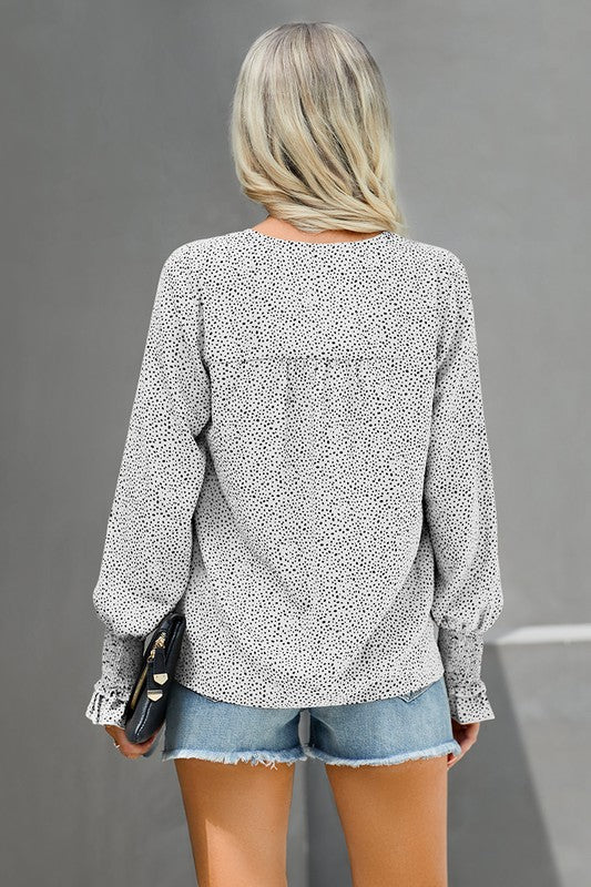 Women’s Dalmatian Print V Neck Bishop Sleeve Blouse | Zarnesh
