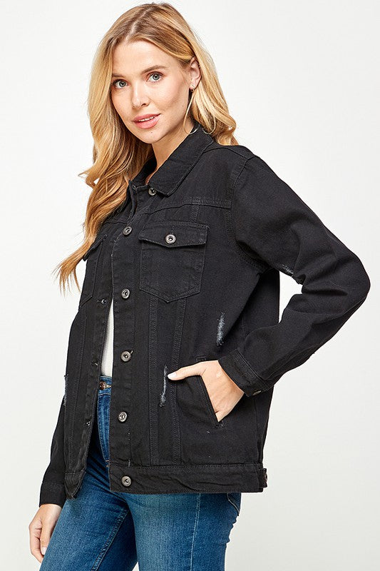 Women Denim Jacket Front Button Relaxed Fit Soft Fleece Hoodie Zarnesh