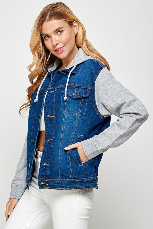Women Denim Jacket with Fleece Hoodies | Zarnesh