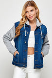 Women Denim Jacket Front Button Relaxed Fit Soft Fleece Hoodie Zarnesh