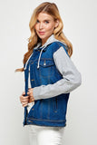 Women Denim Jacket Front Button Relaxed Fit Soft Fleece Hoodie Zarnesh