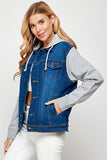 Women Denim Jacket Front Button Relaxed Fit Soft Fleece Hoodie Zarnesh
