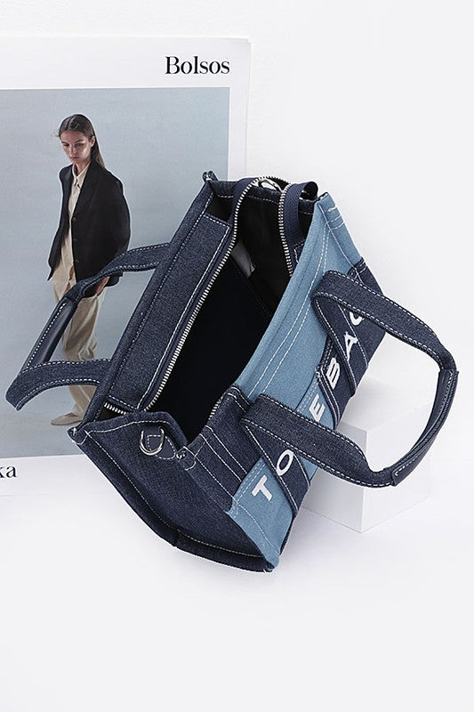Women’s Denim Patchwork Tote Bag with Adjustable Strap | Zarnesh