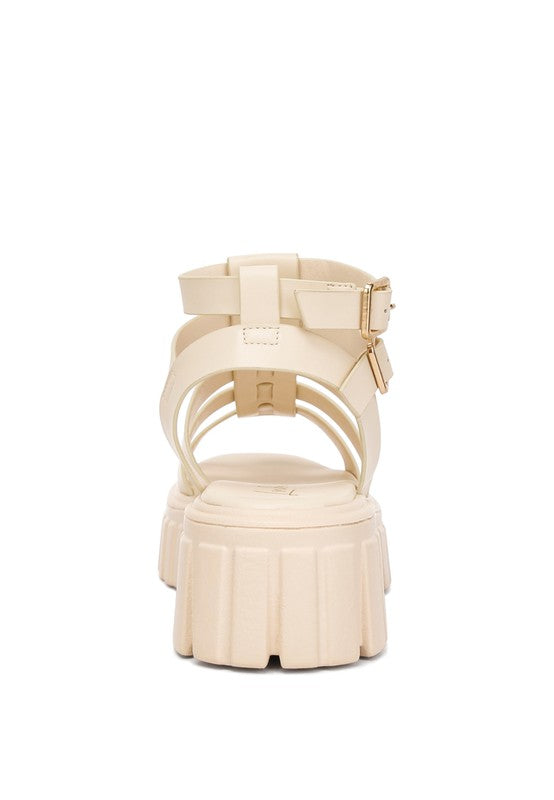 Women Dewey Recycled Faux Leather Block Heel Gladiators | Zarnesh