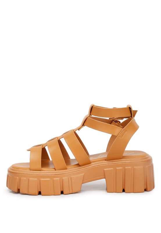 Women Dewey Recycled Faux Leather Block Heel Gladiators | Zarnesh