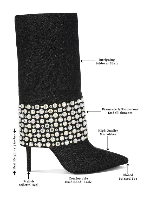 Women’s Diamante Studded Stiletto Heel Boots | Zarnesh