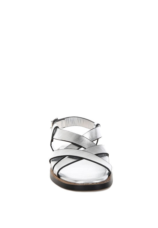 Women Doata Metallic Genuine Leather Cushioned Buckled Flats Zarnesh