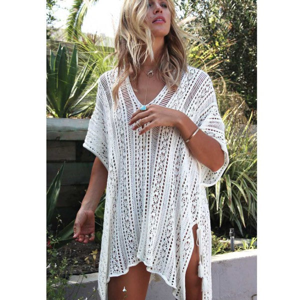 Women Elegant Short Sleeves Loose Fit Bianca Swimsuit Cover Up Zarnesh