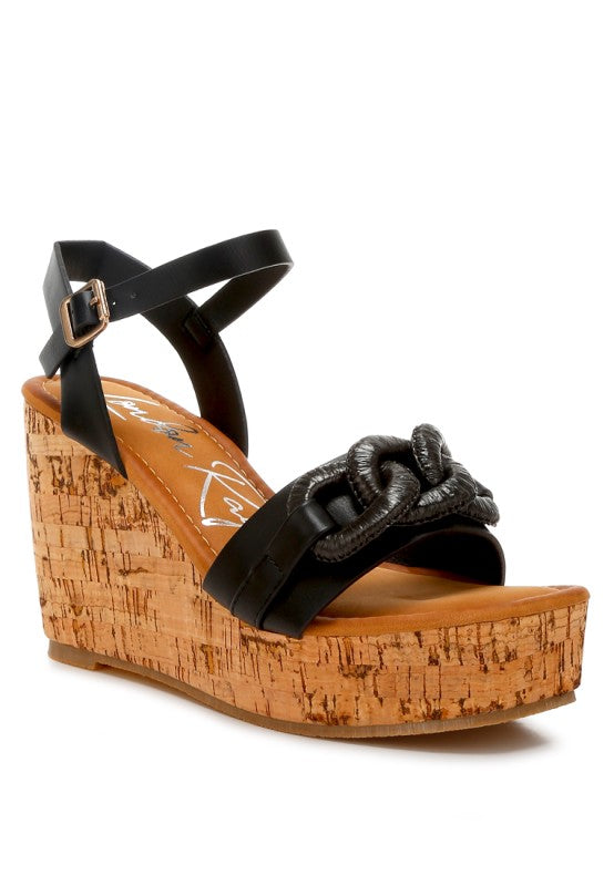 Women Emelda Cushion Chain Pin Buckle Wedges Sandal | Zarnesh