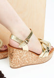 Women Emelda Open Toe Chain Link Metallic Wedge Sandals | Zarnesh