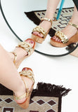 Women Emelda Open Toe Chain Link Metallic Wedge Sandals | Zarnesh
