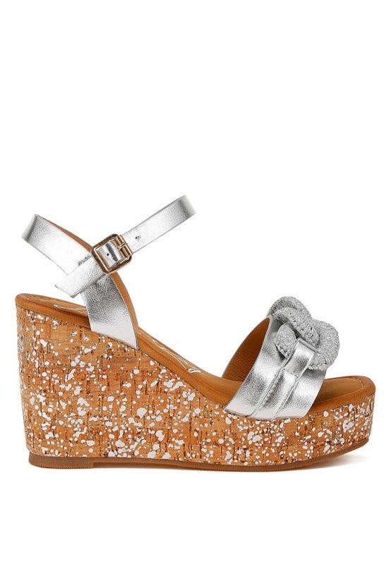 Women Emelda Open Toe Chain Link Metallic Wedge Sandals | Zarnesh