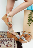 Women Emelda Open Toe Chain Link Metallic Wedge Sandals | Zarnesh