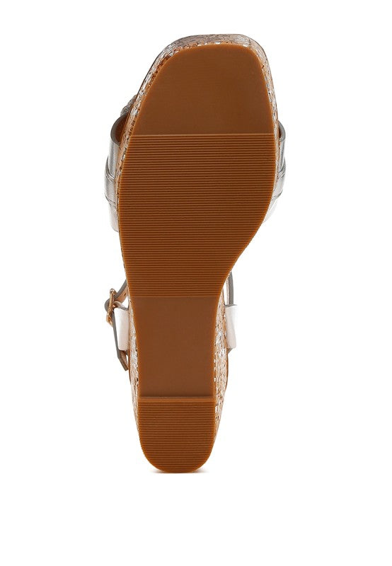 Women Emelda Open Toe Chain Link Metallic Wedge Sandals | Zarnesh