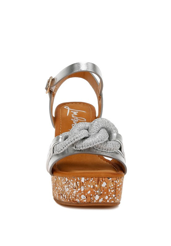 Women Emelda Open Toe Chain Link Metallic Wedge Sandals | Zarnesh