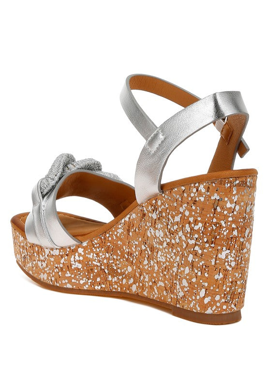 Women Emelda Open Toe Chain Link Metallic Wedge Sandals | Zarnesh
