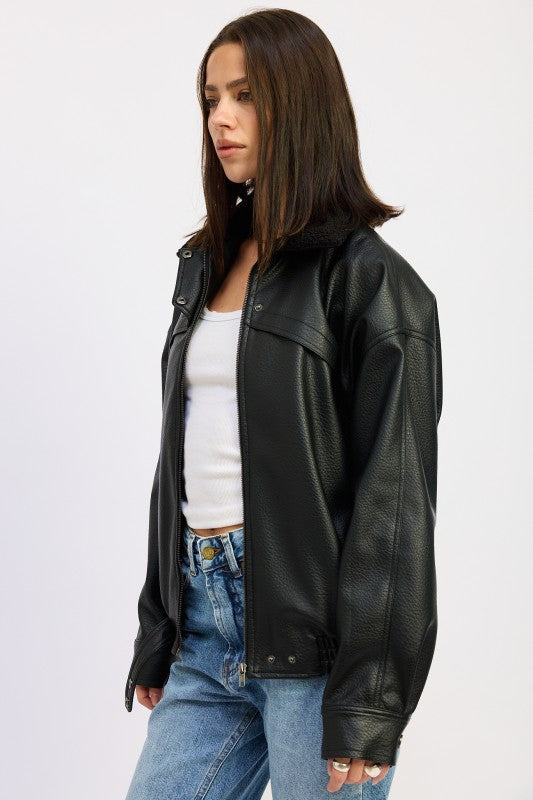 Women’s Faux Leather Shearling Collar Jacket | Zarnesh
