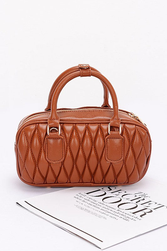 Women Faux Leather Quilted Convertible Top Handle Bag Zarnesh