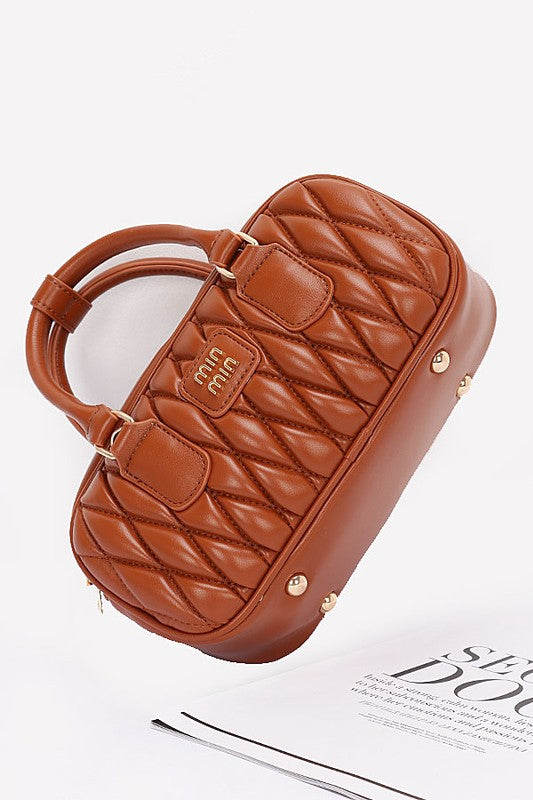 Women Faux Leather Quilted Convertible Top Handle Bag Zarnesh