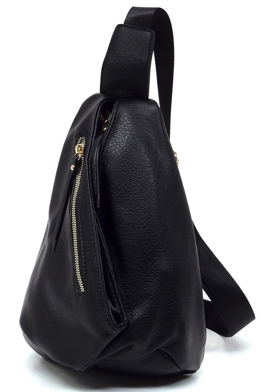 Women Faux Vegan Adjustable Shoulder Strap Sling Bag Backpack Zarnesh