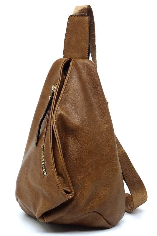 Women Faux Vegan Adjustable Shoulder Strap Sling Bag Backpack Zarnesh