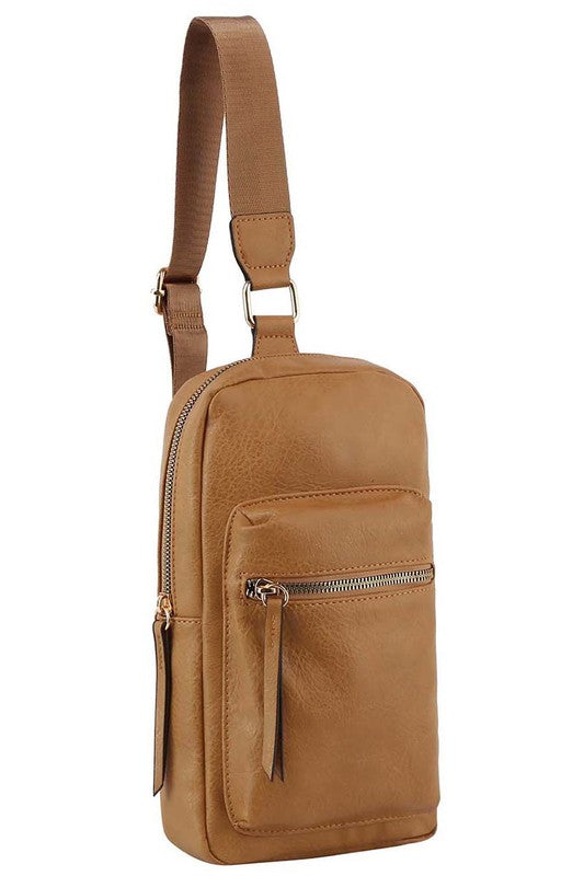 Womens Faux Vegan Leather Shoulder Strap Zip Top Sling Bag Zarnesh