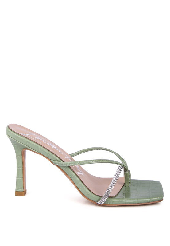 Women Fetish Croc Rhinestone Slider Sandals | Zarnesh