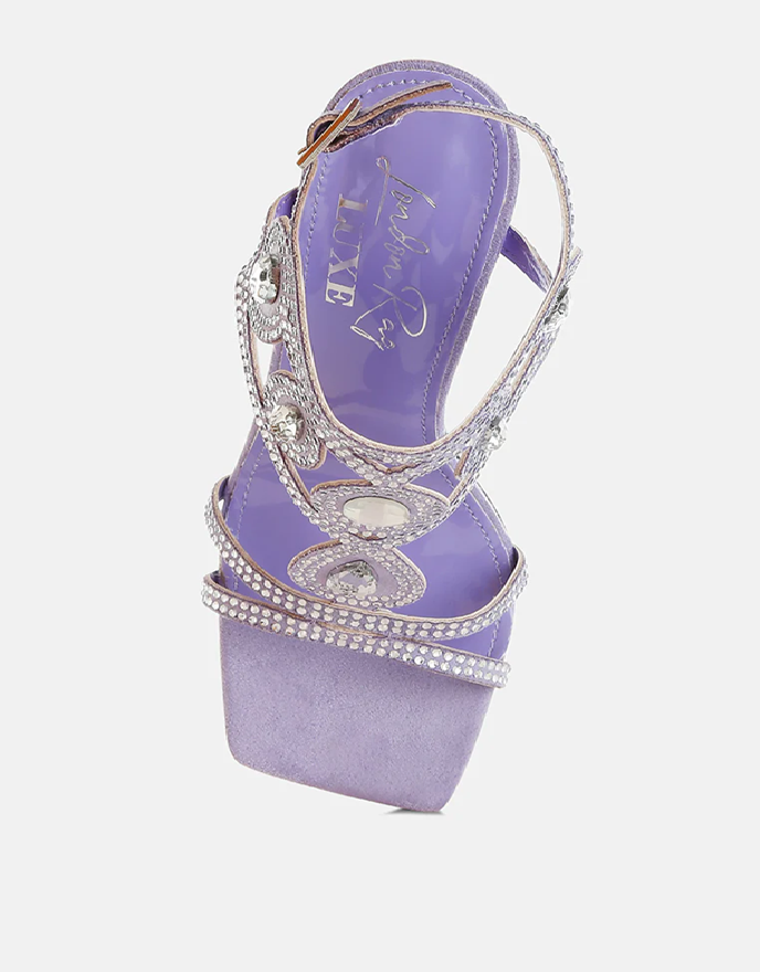 Women Fialka Diamante Rhinestones Square Toe Stiletto Sandals Zarnesh