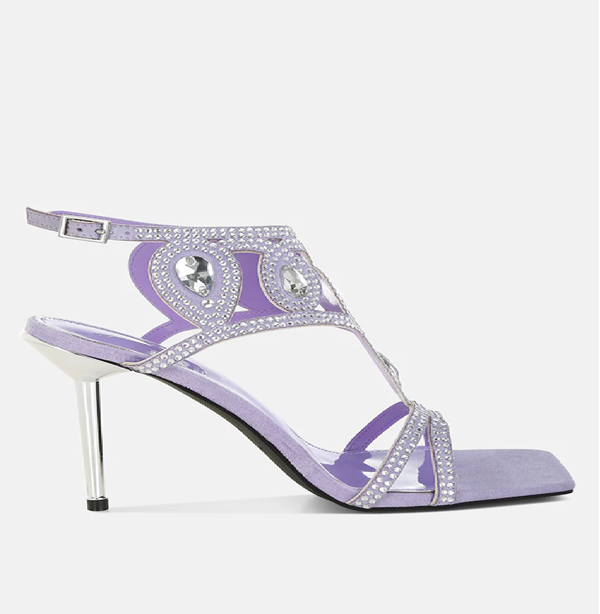 Women Fialka Diamante Rhinestones Square Toe Stiletto Sandals Zarnesh