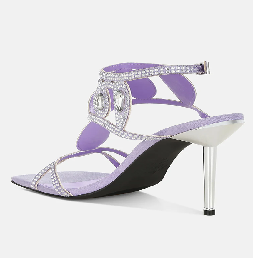 Women Fialka Diamante Rhinestones Square Toe Stiletto Sandals Zarnesh