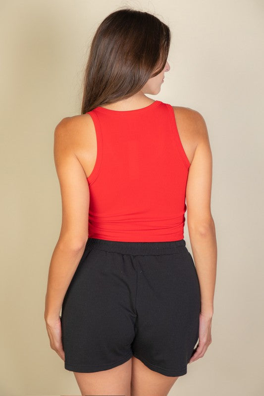 Women Figure Hugging Fit Ribbed Knit Scoop Neck Crop Tank Top Zarnesh