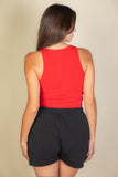 Women Figure Hugging Fit Ribbed Knit Scoop Neck Crop Tank Top Zarnesh