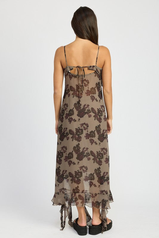 Women Flattering Floral Ruffle Sleeveless Fully Lined Maxi Dress Zarnesh