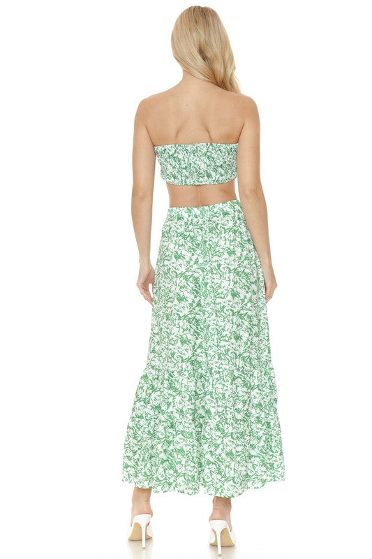 Women Floral Ankle Length Maxi Skirt Strapless Fitted Top Set Zarnesh